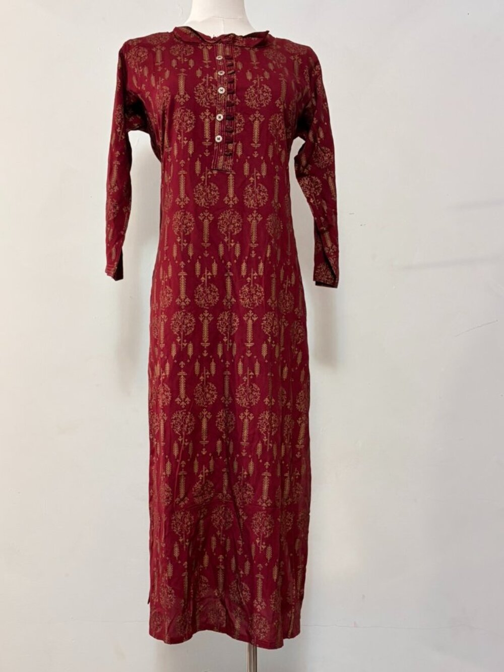 NWT UBIKA Indian Kurti Maxi Dress Red Gold Print
